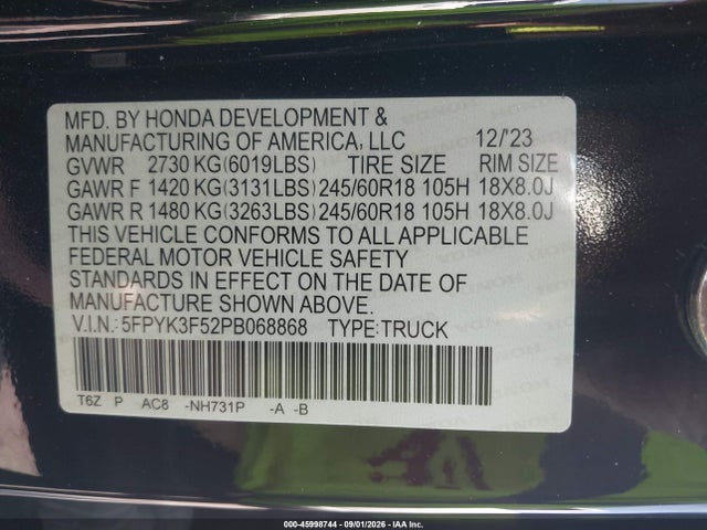 2023 HONDA RIDGELINE RTL 9