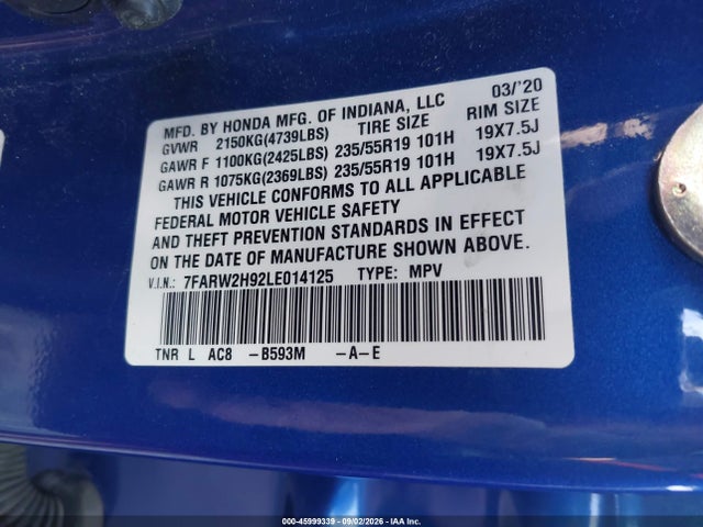 2020 HONDA CR-V AWD TOURING 9