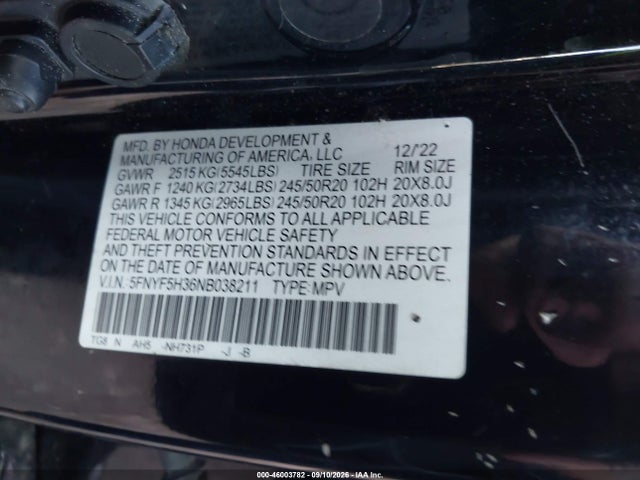 2022 HONDA PILOT 2WD SPORT 9