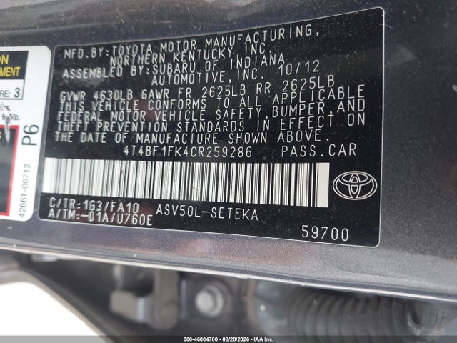 2012 Toyota CAMRY L photo 9