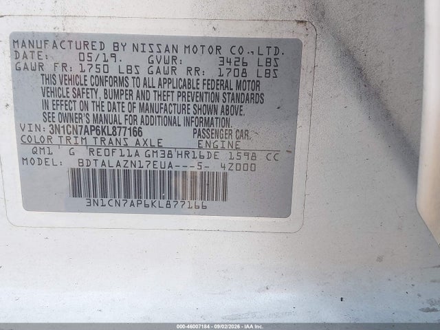 2019 NISSAN VERSA 1.6 S+ 9