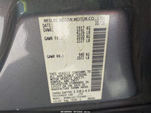 2017 NISSAN ALTIMA 2.5/2.5 S/2.5 SL/2.5 SR/2.5 SV 9