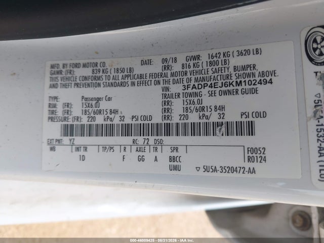 2019 FORD FIESTA 5D 9