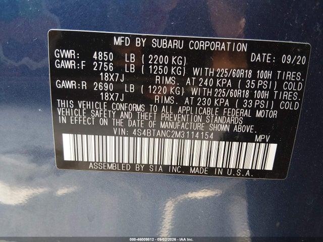 2021 SUBARU OUTBACK LIMITED 9