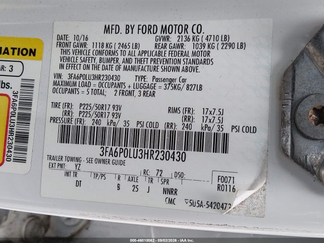 2017 FORD FUSION HYBRID SE 9