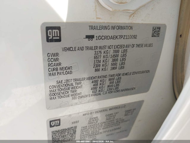 2023 CHEVROLET SILVERADO 1500 4WD STANDARD BED WT 9