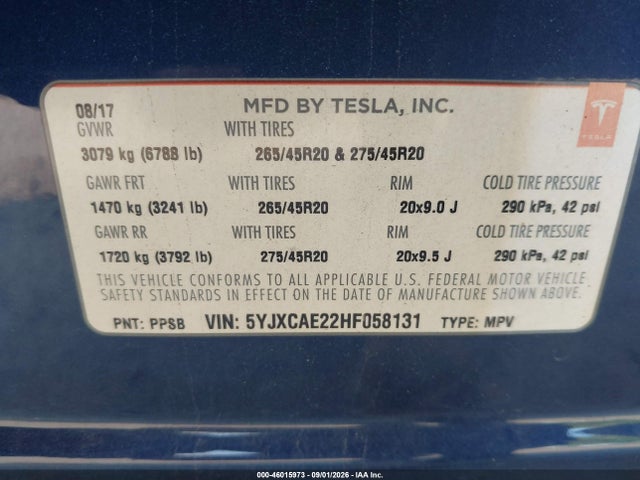 2017 TESLA MODEL X 100D/75D/90D 9