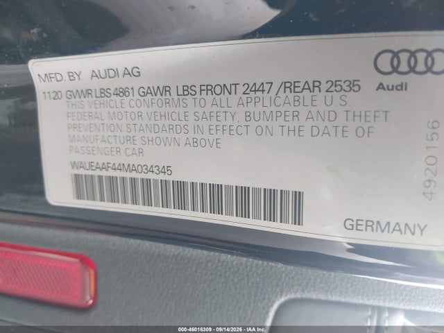 2021 AUDI A4 PREMIUM PLUS 45 TFSI S LINE QUATTRO S TRONIC 9