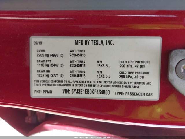 2019 TESLA MODEL 3 LONG RANGE/PERFORMANCE 9