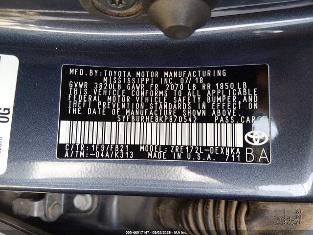 2019 TOYOTA COROLLA LE 9
