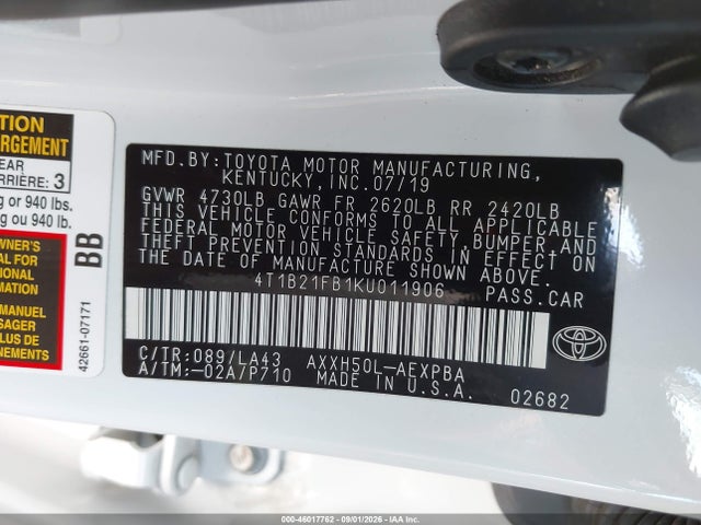 2019 TOYOTA AVALON HYBRID LIMITED 9