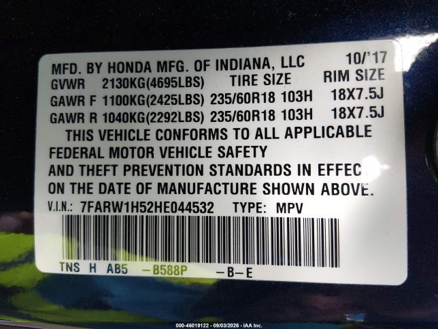 2017 HONDA CR-V EX 9