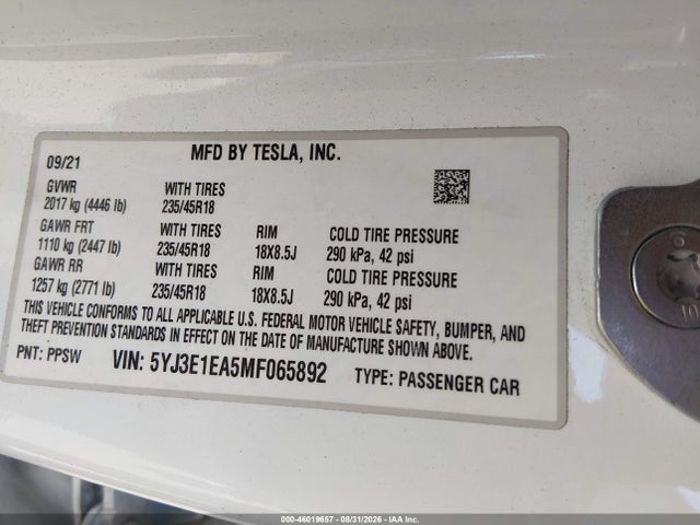 2021 TESLA MODEL 3 STANDARD RANGE PLUS REAR-WHEEL DRIVE 9