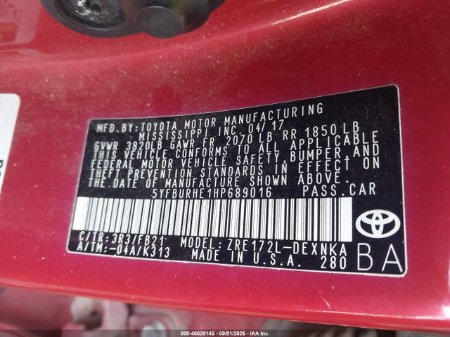 2017 TOYOTA COROLLA LE 9
