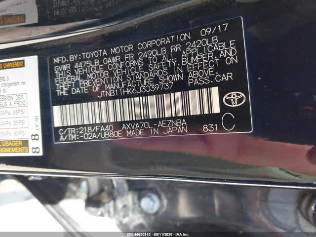 2018 TOYOTA CAMRY LE 9