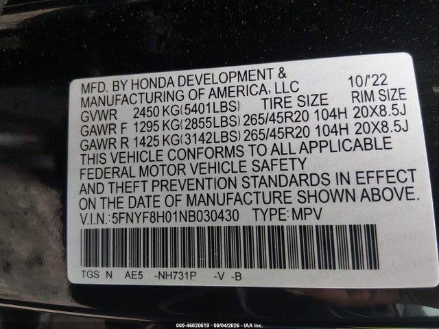 2022 HONDA PASSPORT AWD ELITE 9