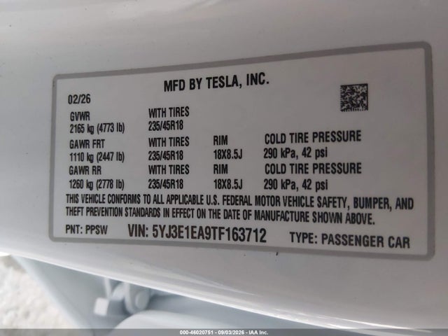 2026 TESLA MODEL 3 PREMIUM REAR-WHEEL DRIVE/REAR-WHEEL DRIVE 9