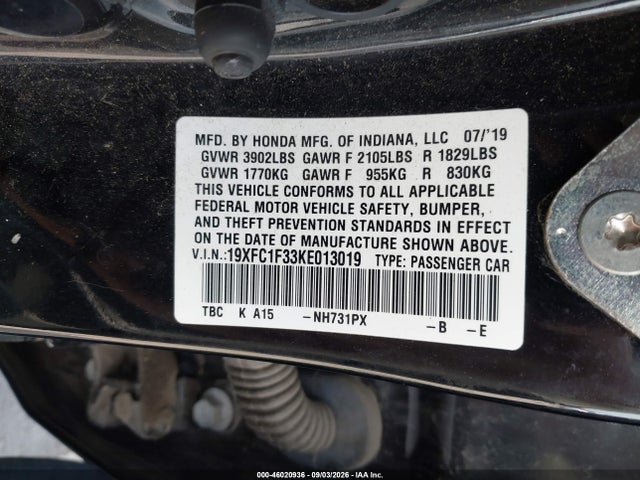 2019 HONDA CIVIC EX 9