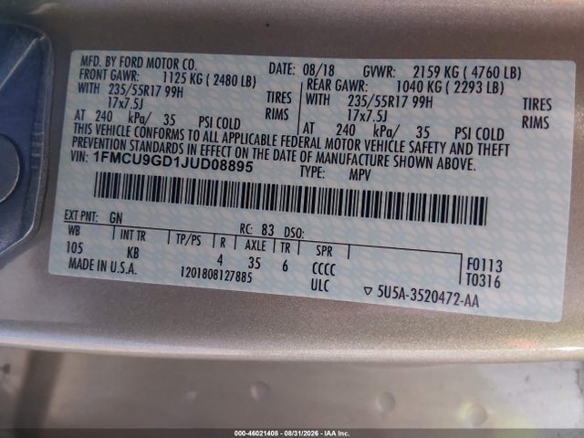 2018 FORD ESCAPE SE 9