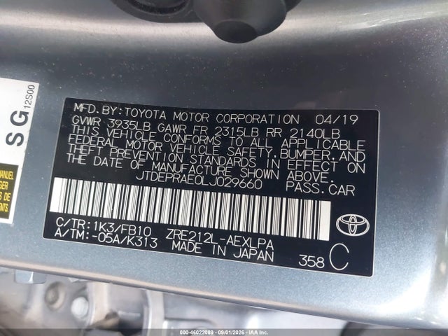 2020 TOYOTA COROLLA LE 9