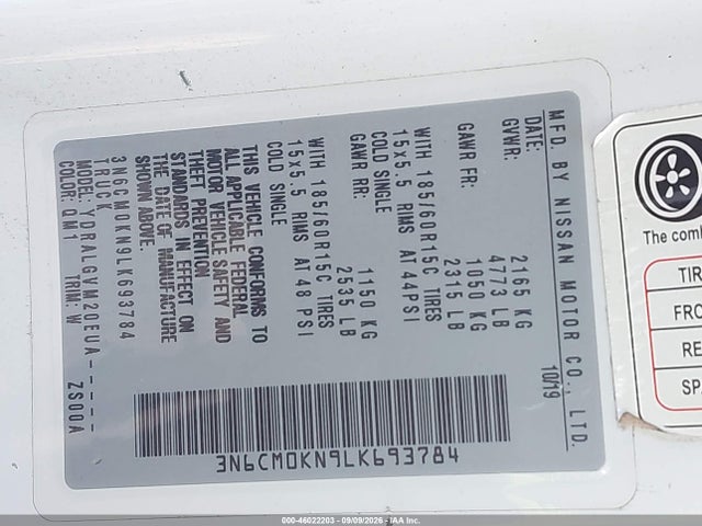 2020 NISSAN NV200 CARGO SV XTRONIC CVT 9