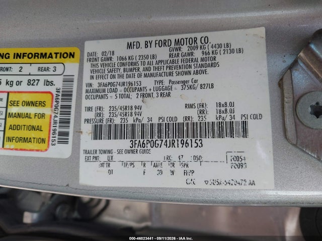 2018 FORD FUSION S 9
