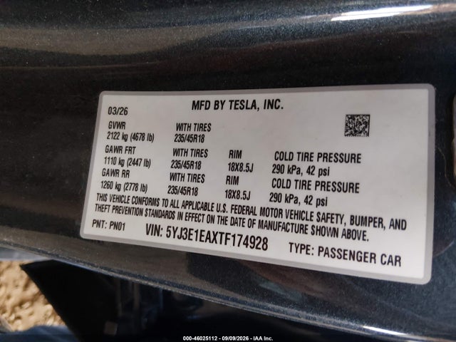 2026 TESLA MODEL 3 PREMIUM REAR-WHEEL DRIVE/REAR-WHEEL DRIVE 9