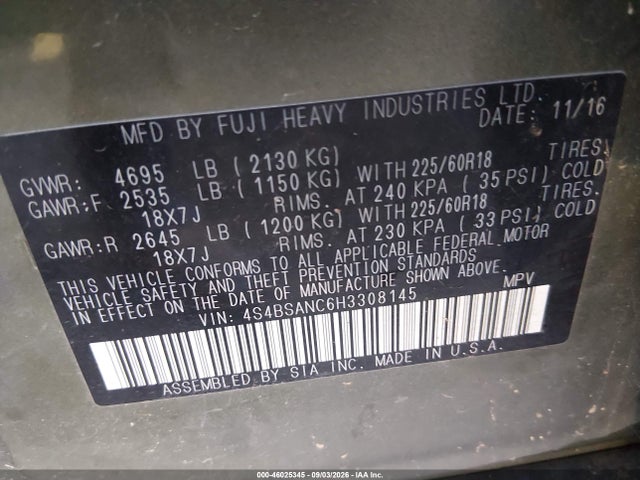 2017 SUBARU OUTBACK 2.5I LIMITED 9