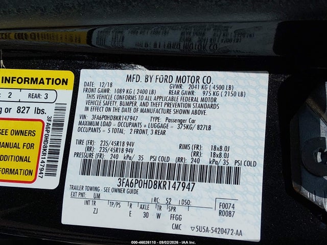 2019 FORD FUSION SE 9