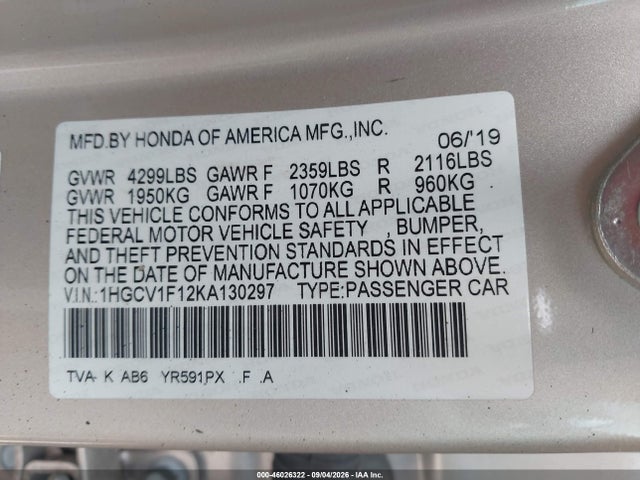 2019 HONDA ACCORD LX 9