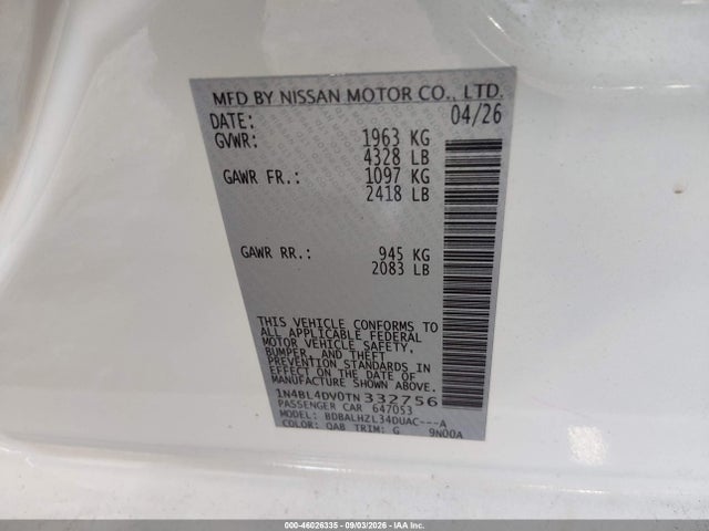 2026 NISSAN ALTIMA SV FWD 9