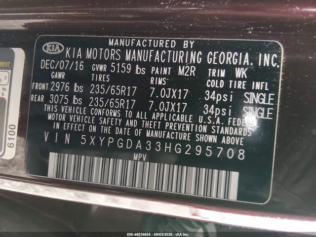 2017 KIA SORENTO 2.4L LX 9