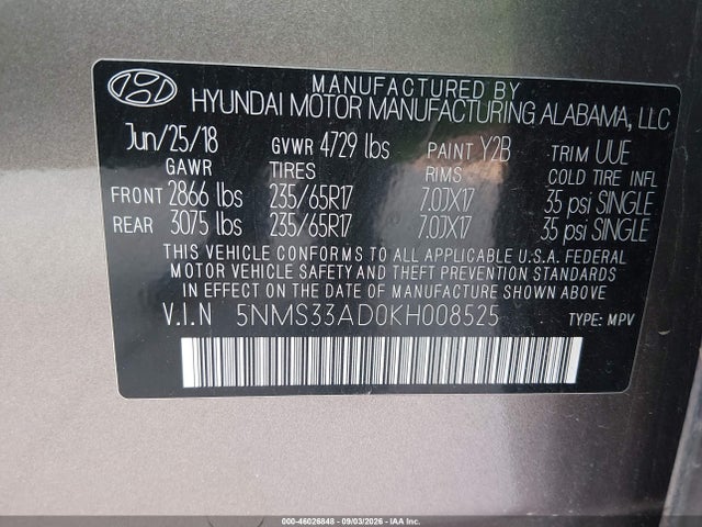 2019 HYUNDAI SANTA FE SEL 9