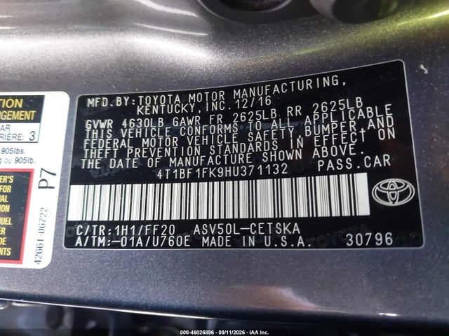 2017 TOYOTA CAMRY SE 9