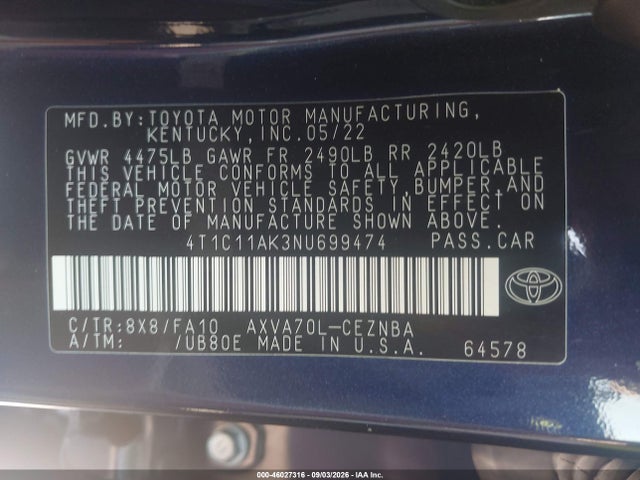 2022 TOYOTA CAMRY LE 9