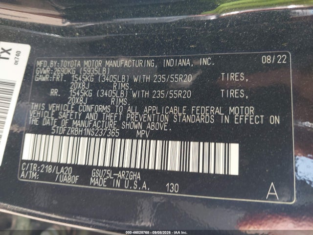 2022 TOYOTA HIGHLANDER PLATINUM 9