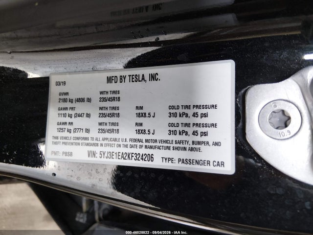 2019 TESLA MODEL 3 LONG RANGE/MID RANGE/STANDARD RANGE/STANDARD RANGE PLUS 9