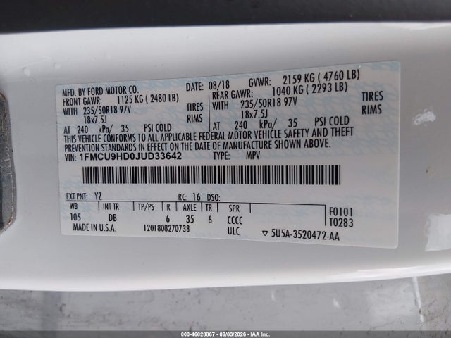 2018 FORD ESCAPE SEL 9