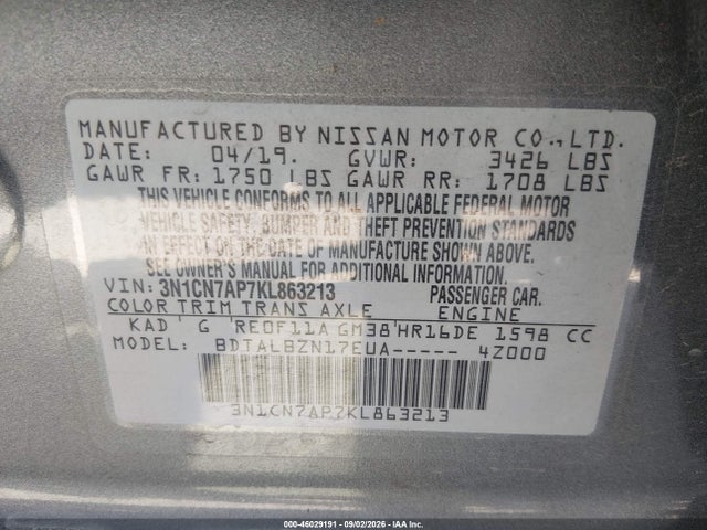 2019 NISSAN VERSA 1.6 SV 9