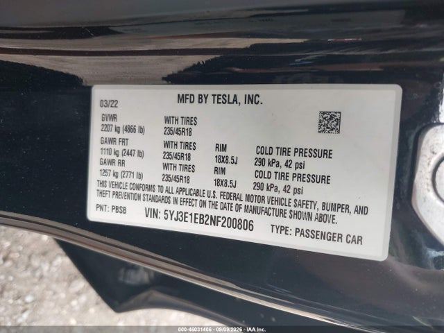2022 TESLA MODEL 3 LONG RANGE DUAL MOTOR ALL-WHEEL DRIVE 9