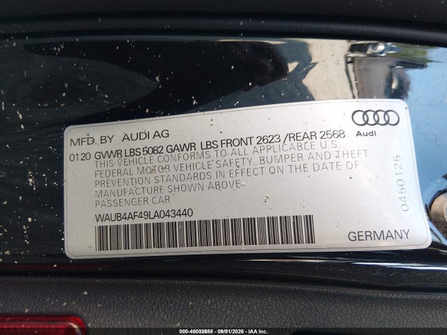 2020 AUDI S4 PREMIUM PLUS TFSI QUATTRO TIPTRONIC 9