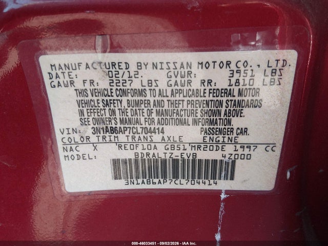 2012 Nissan SENTRA 2.0 S 照片 9