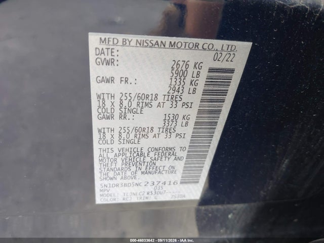 2022 NISSAN PATHFINDER SV 4WD 9
