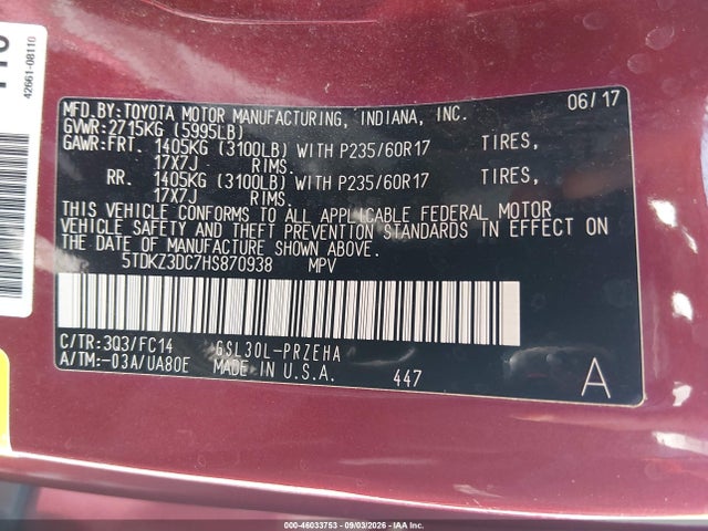 2017 TOYOTA SIENNA LE 8 PASSENGER 9