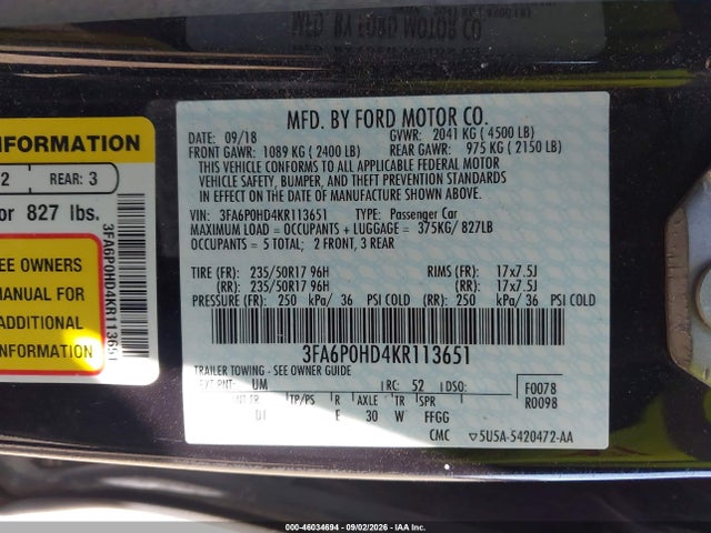 2019 FORD FUSION SE 9