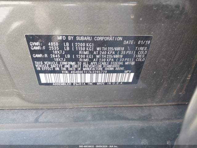 2019 SUBARU OUTBACK 3.6R TOURING 9