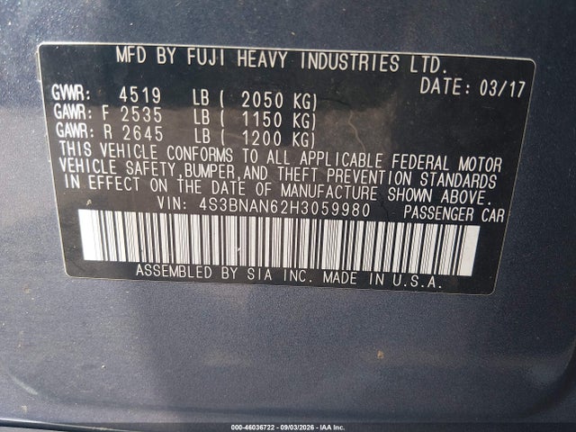 2017 SUBARU LEGACY 2.5I LIMITED 9