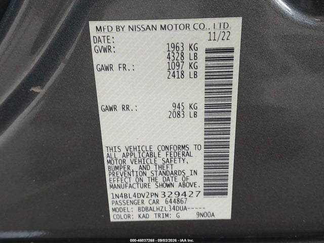 2023 NISSAN ALTIMA SV FWD 9