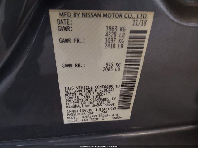 2019 NISSAN ALTIMA 2.5 SV 9
