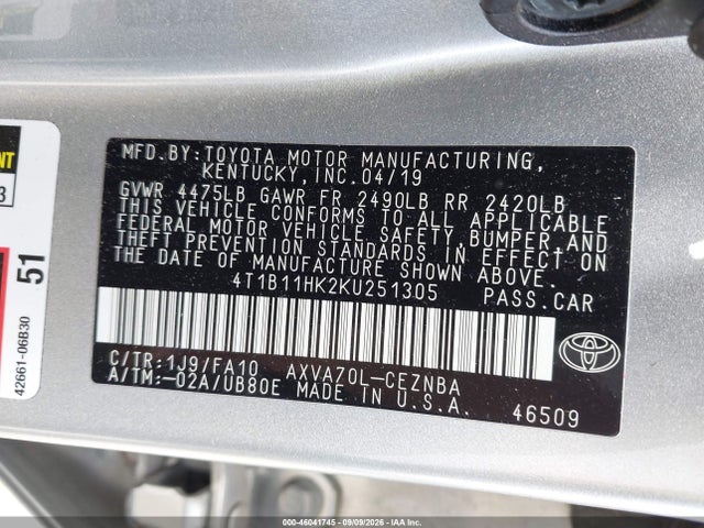 2019 TOYOTA CAMRY LE 9